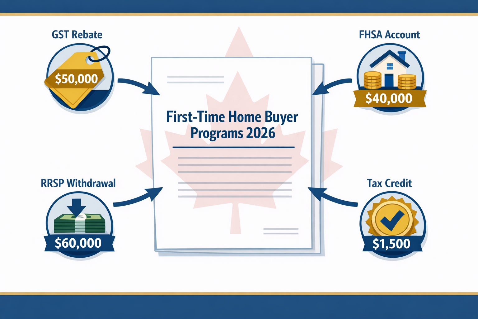 Detailed () infographic-style illustration showing a Canadian government document labeled 'First-Time Home Buyer Programs