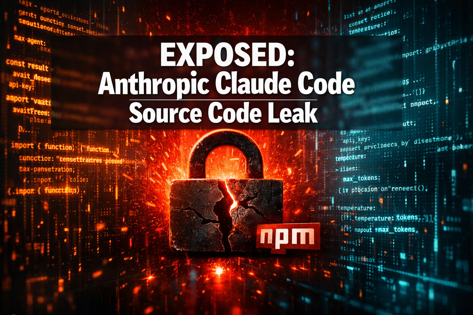 Professional () hero image with : 'EXPOSED: Anthropic Claude Code Source Code Leak' in extra large white with dark